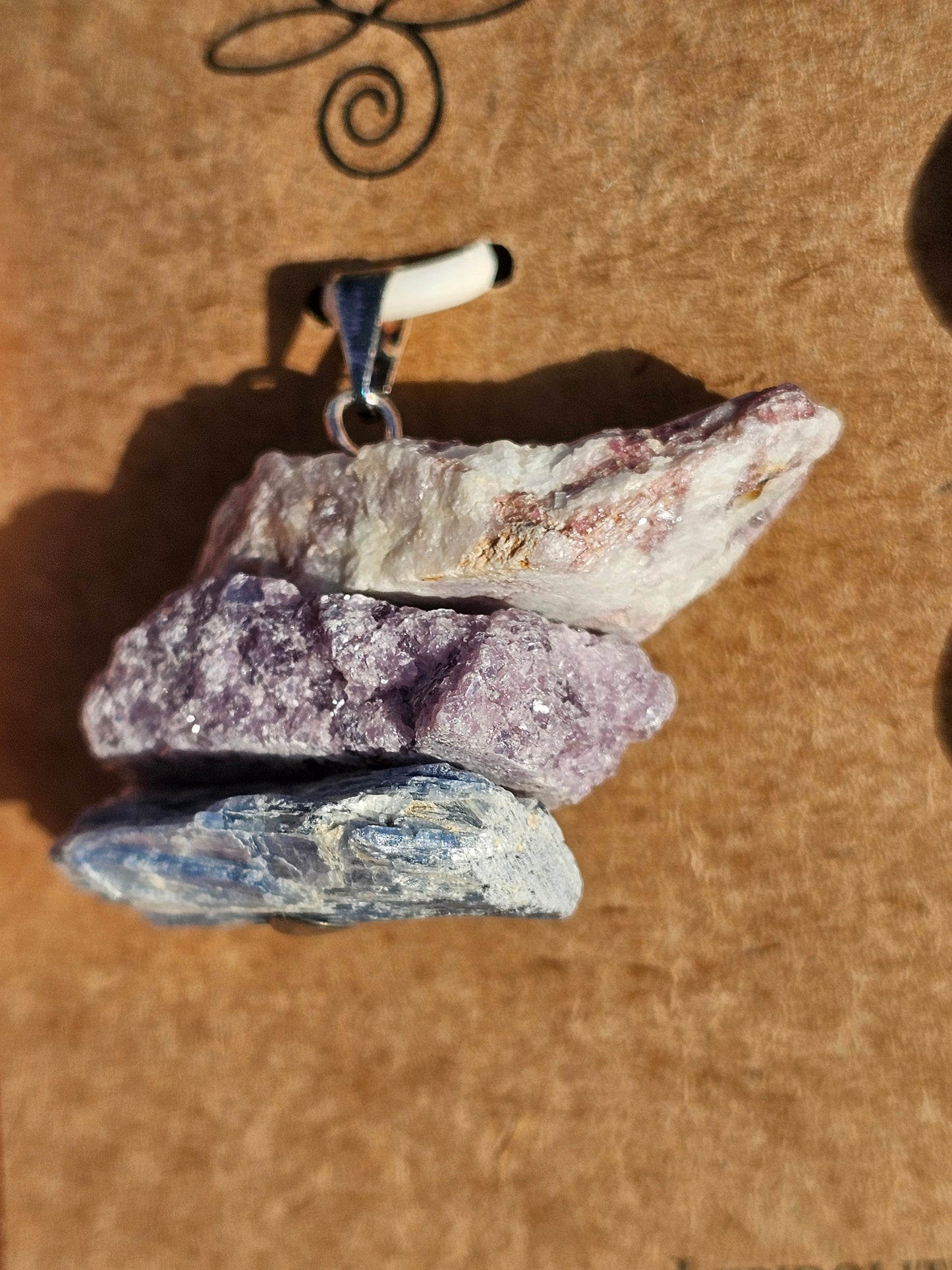 Pink Tourmaline, Lepidolite, Blue Kyanite Pendant, "Serenity"