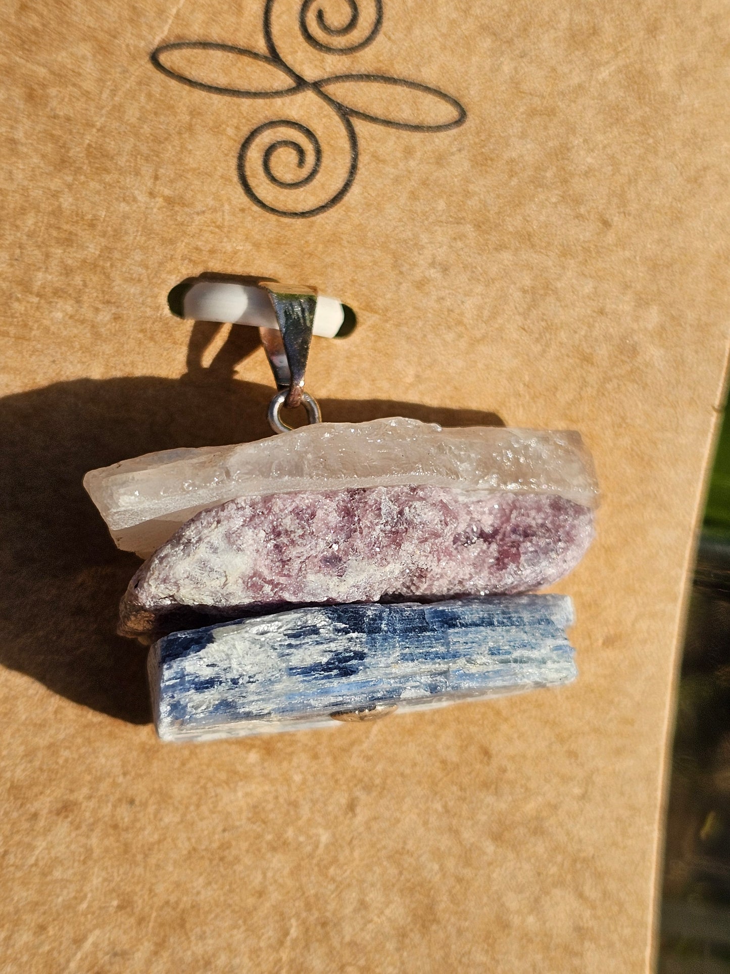 Rose Quartz, Lepidolite, Blue Kyanite Pendant, "Tranquility"
