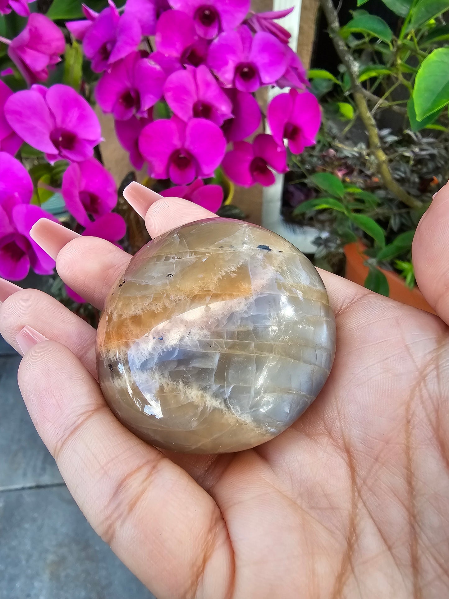 Flashy Peach Moonstone Palmstone