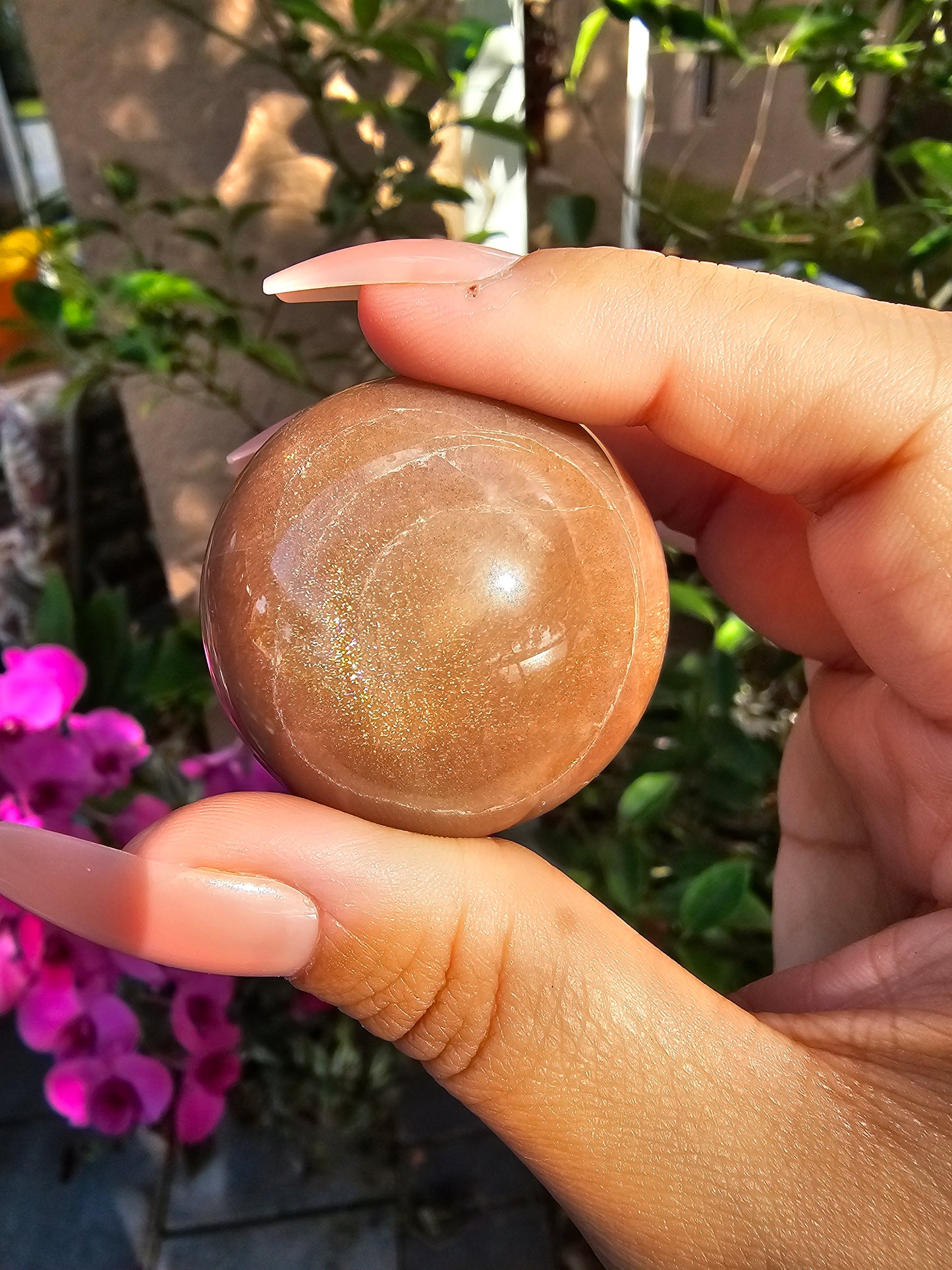 Peach Moonstone with Sunstone Sphere