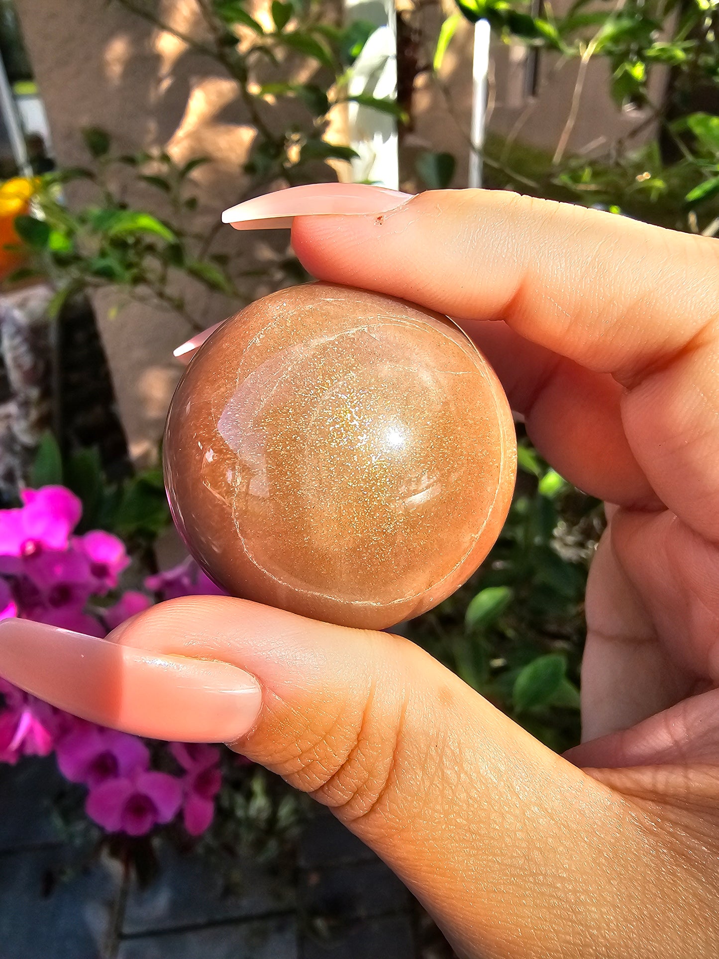 Peach Moonstone with Sunstone Sphere