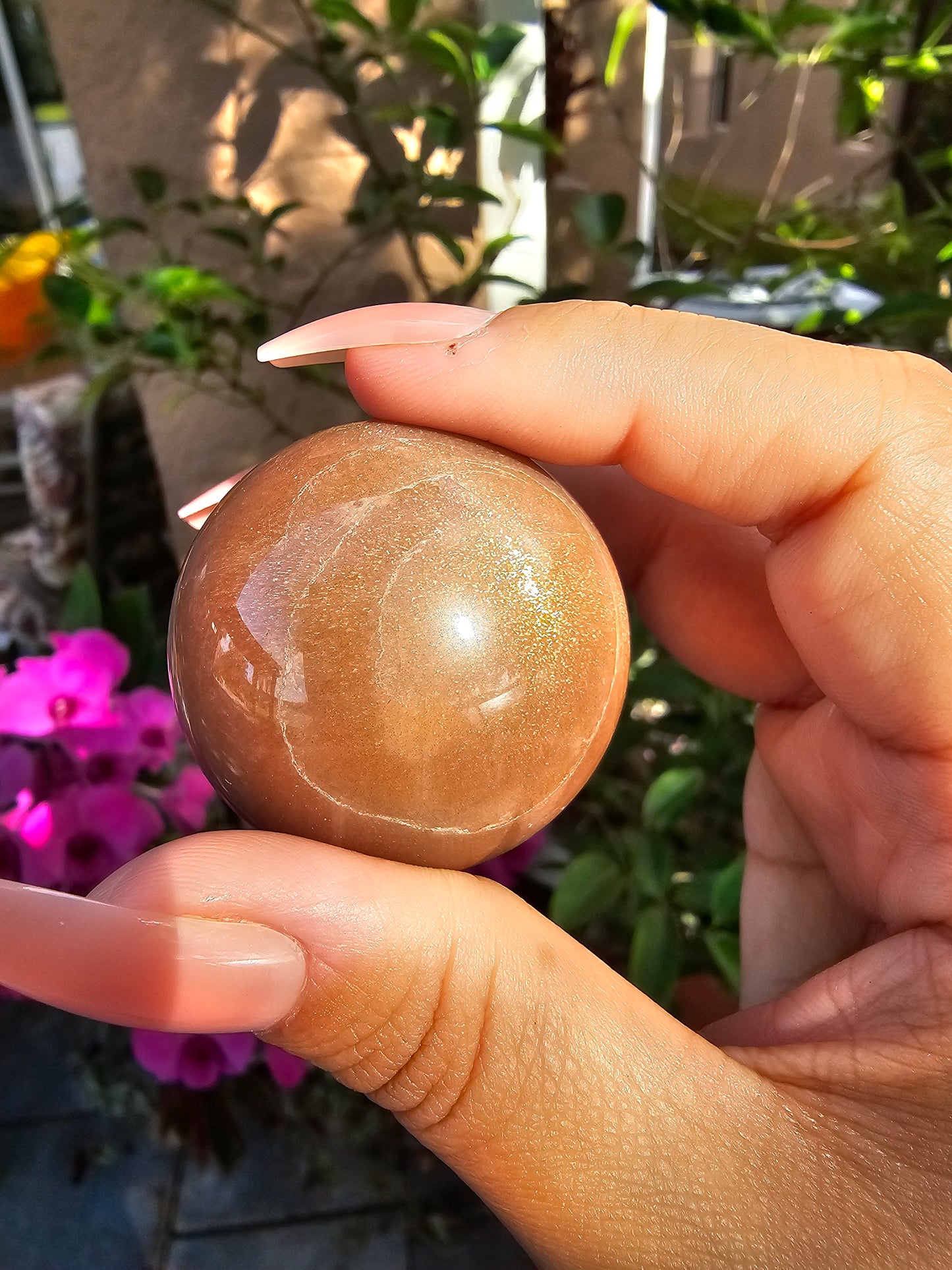 Peach Moonstone with Sunstone Sphere