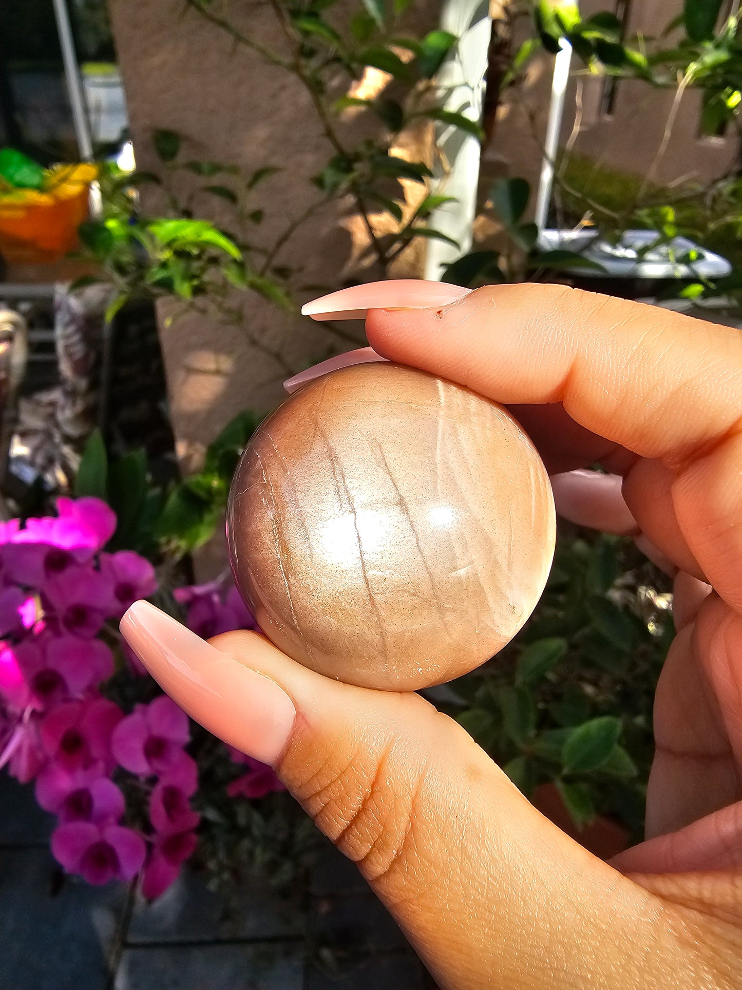 Peach Moonstone with Sunstone Sphere