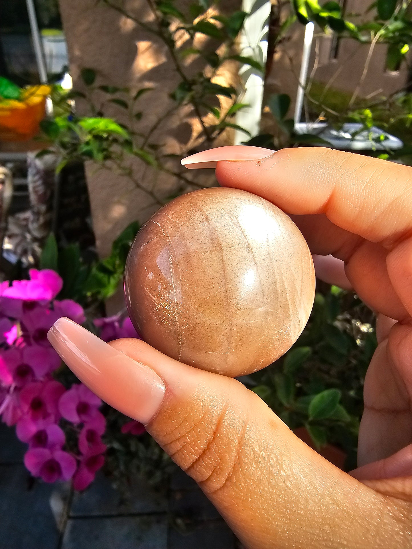 Peach Moonstone with Sunstone Sphere