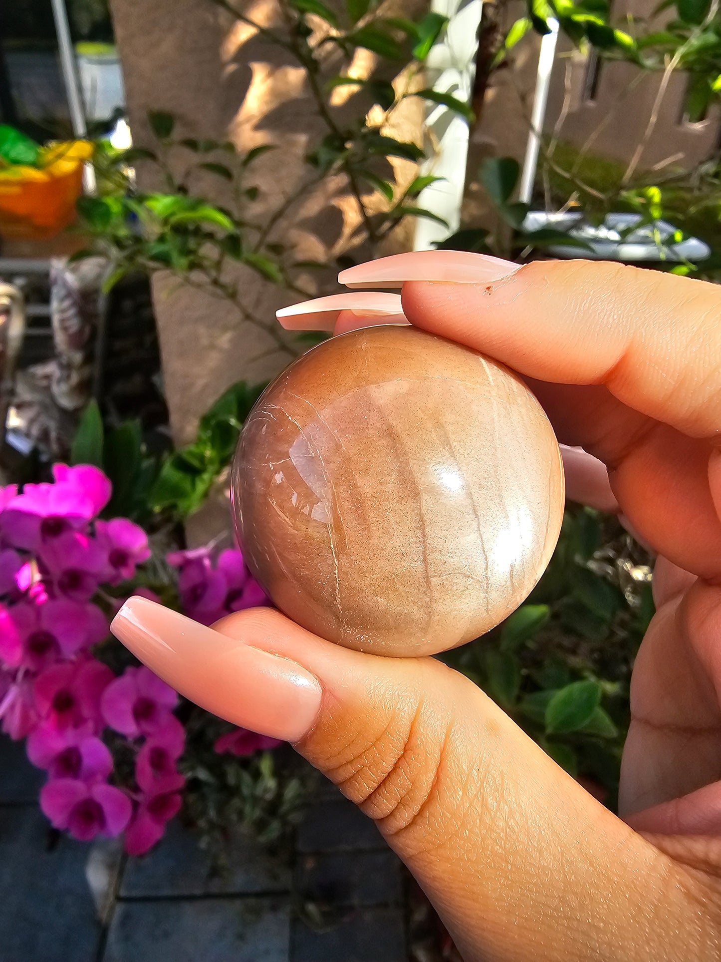 Peach Moonstone with Sunstone Sphere