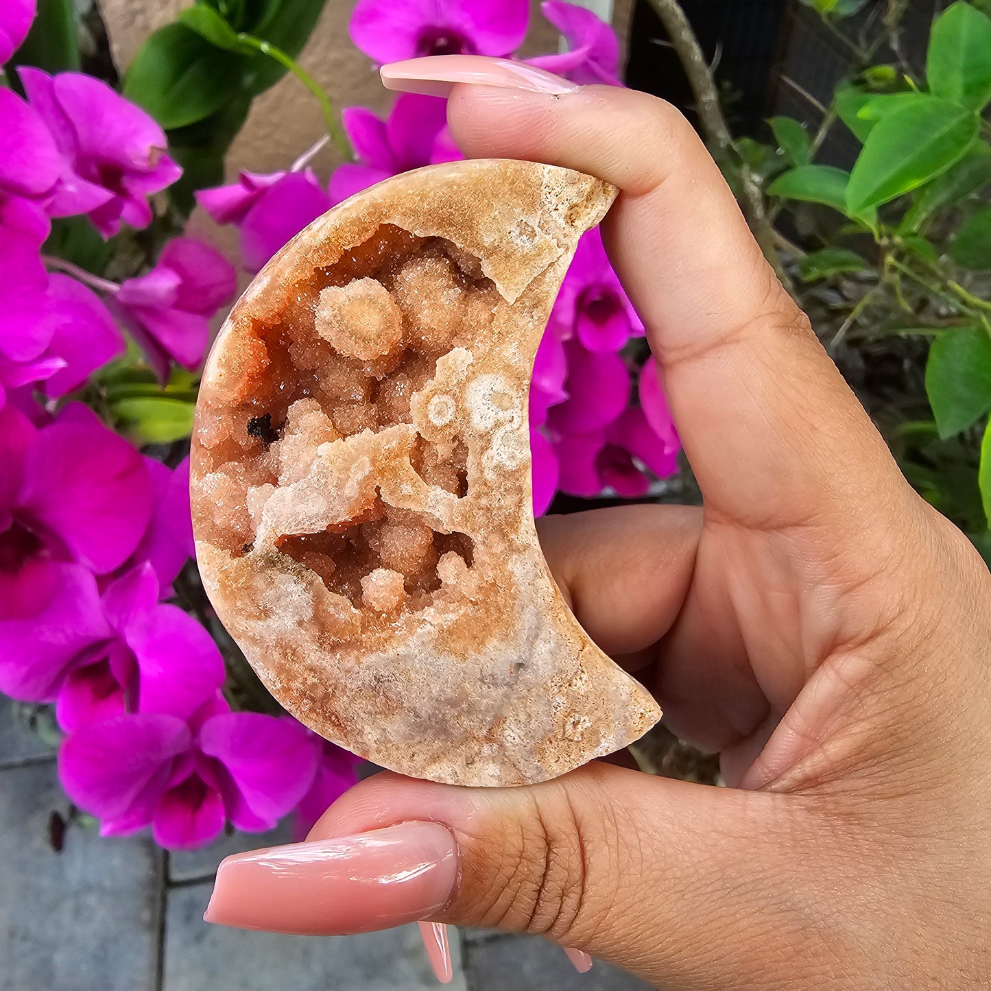 Druzy Pink Amethyst Druzy Moon Carving