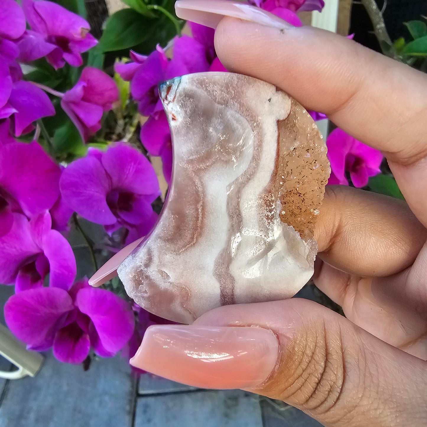 Druzy Pink Amethyst Moon Carving