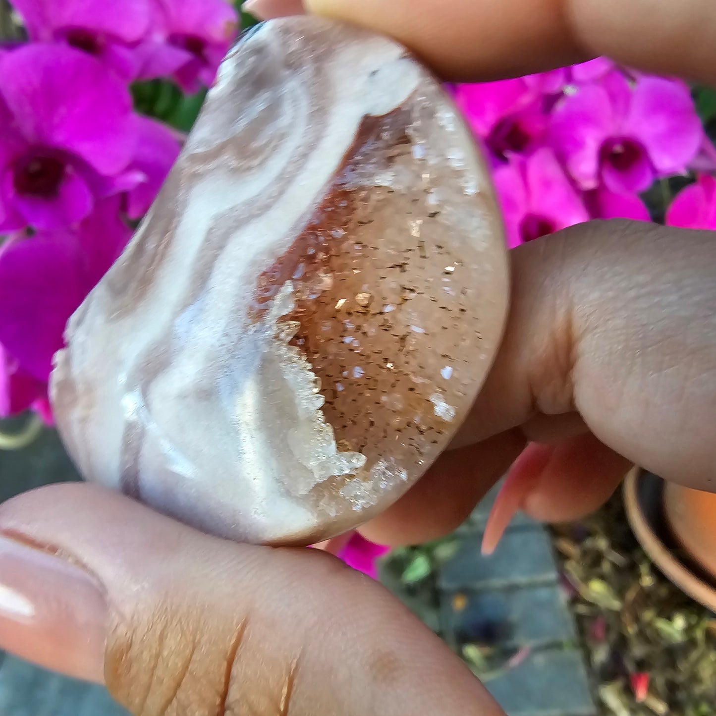 Druzy Pink Amethyst Moon Carving