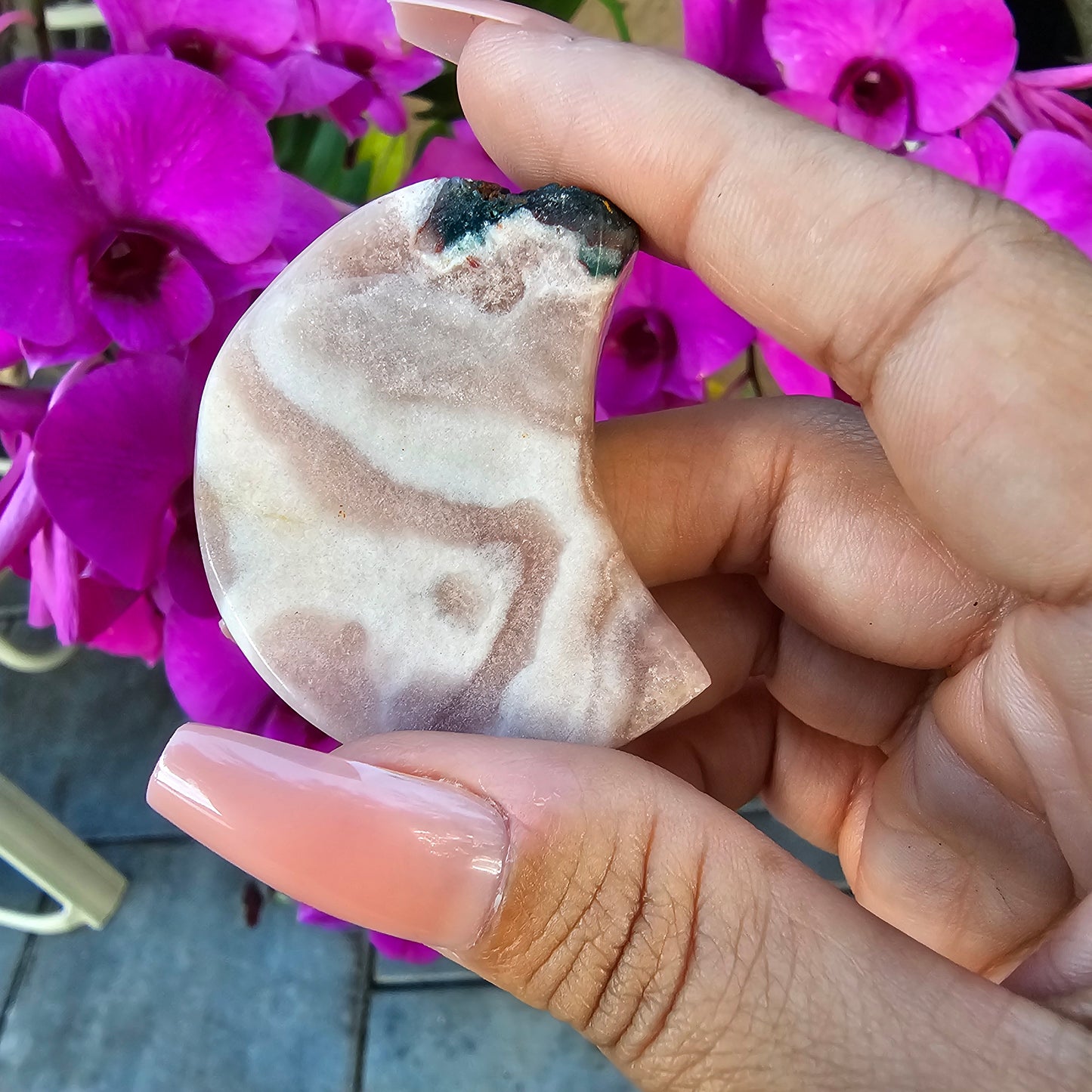 Druzy Pink Amethyst Moon Carving