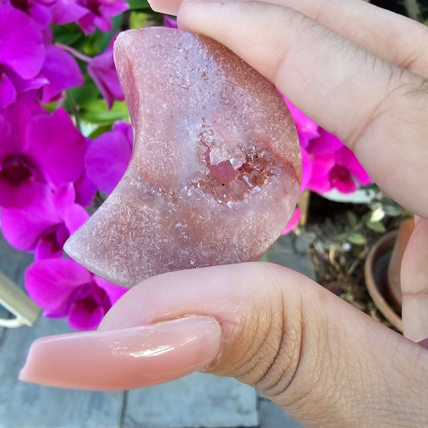 Pink Amethyst Moon Carving