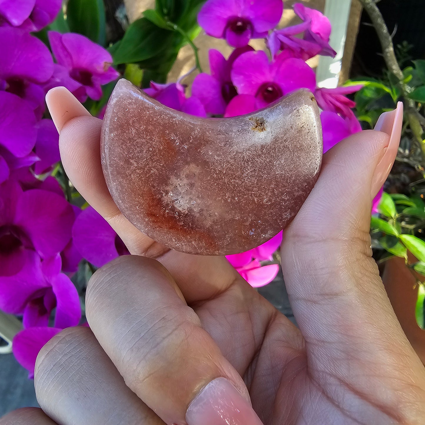 Pink Amethyst Moon Carving