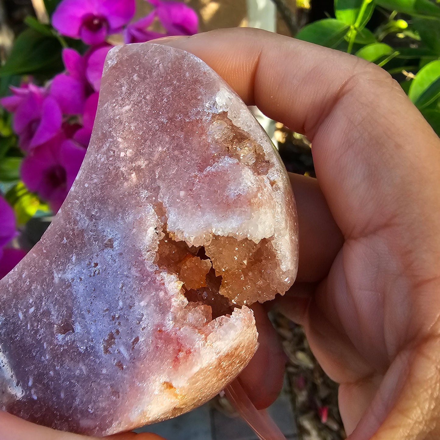 Druzy Pink Amethyst Moon Carving