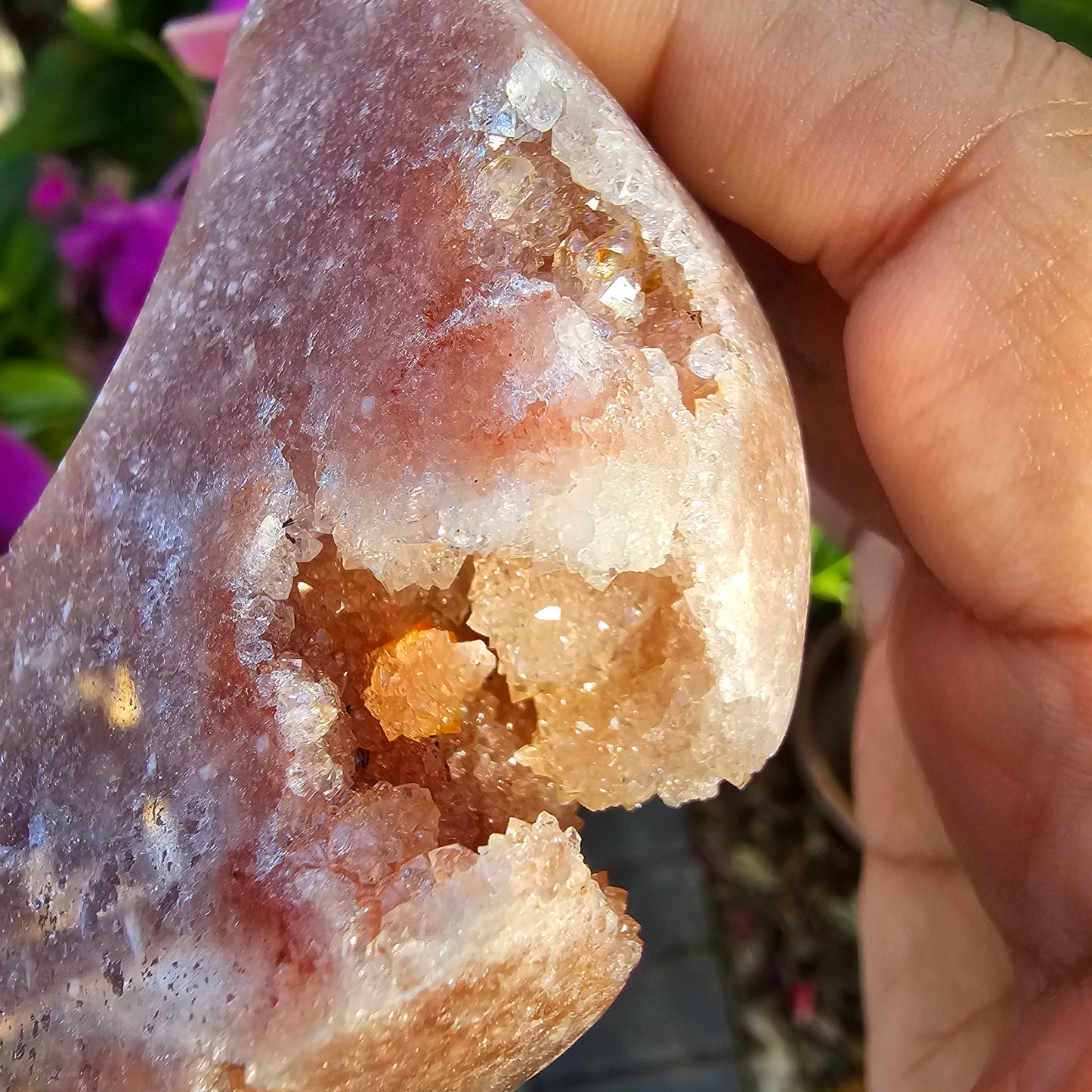 Druzy Pink Amethyst Moon Carving