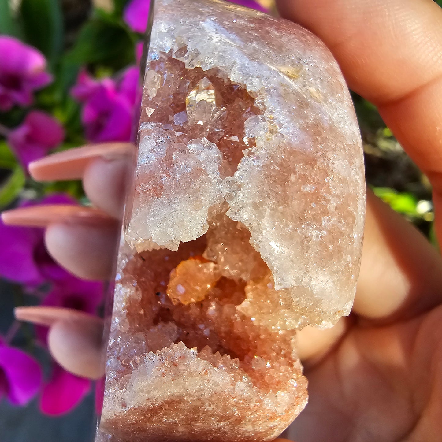 Druzy Pink Amethyst Moon Carving