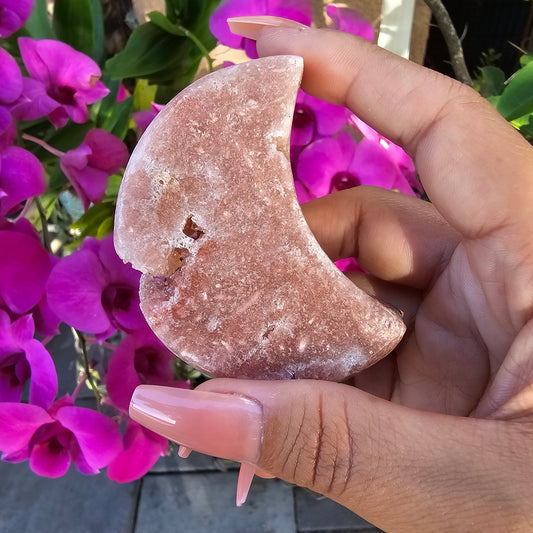 Druzy Pink Amethyst Moon Carving