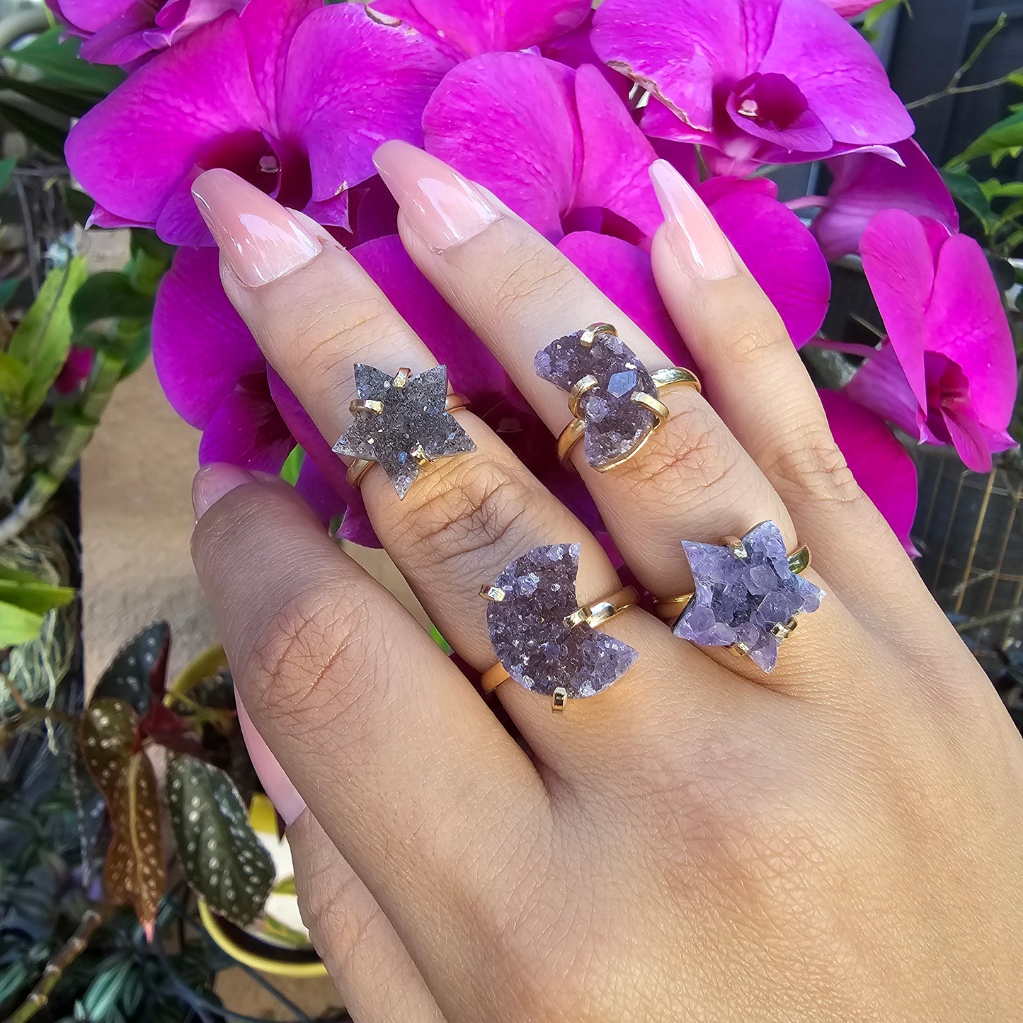 Celestial Amethyst Rings, Gold