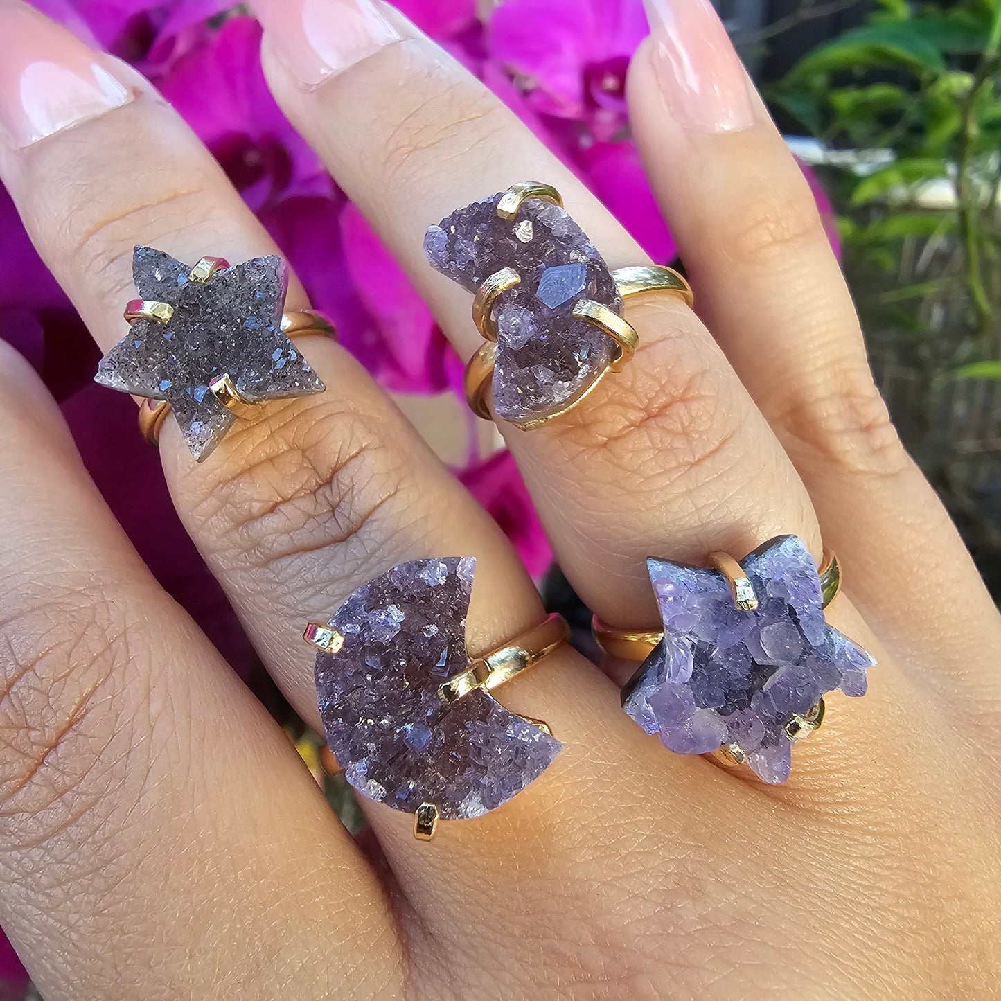 Celestial Amethyst Rings, Gold