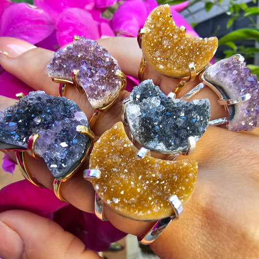 Rainbow Amethyst Moon Rings