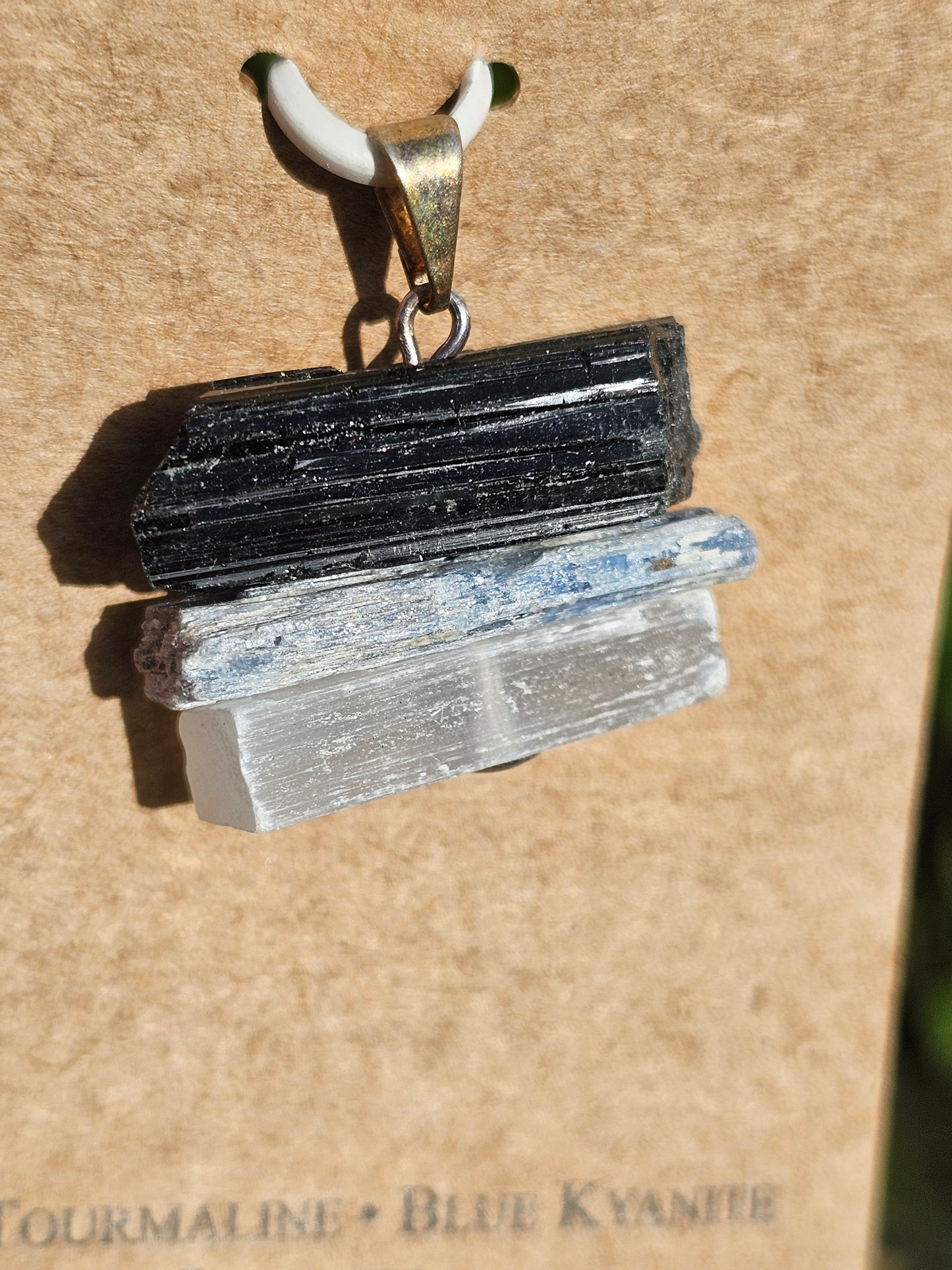 Black Tourmaline, Blue Kyanite, Selenite Pendant, "Protection"
