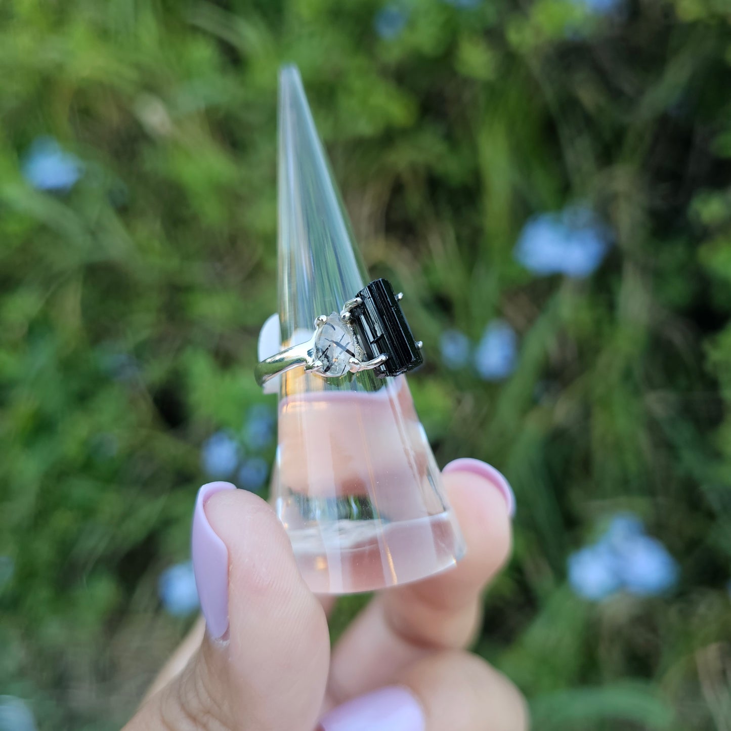 Black Tourmaline & Tourmalated Quartz Sterling Silver Ring