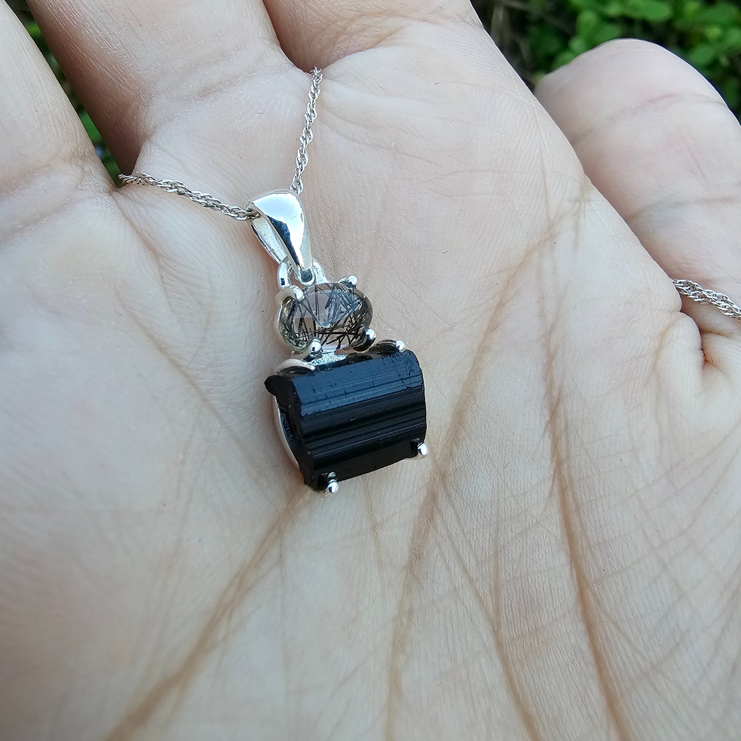 Black Tourmaline with Tourmalated Quartz Pendant