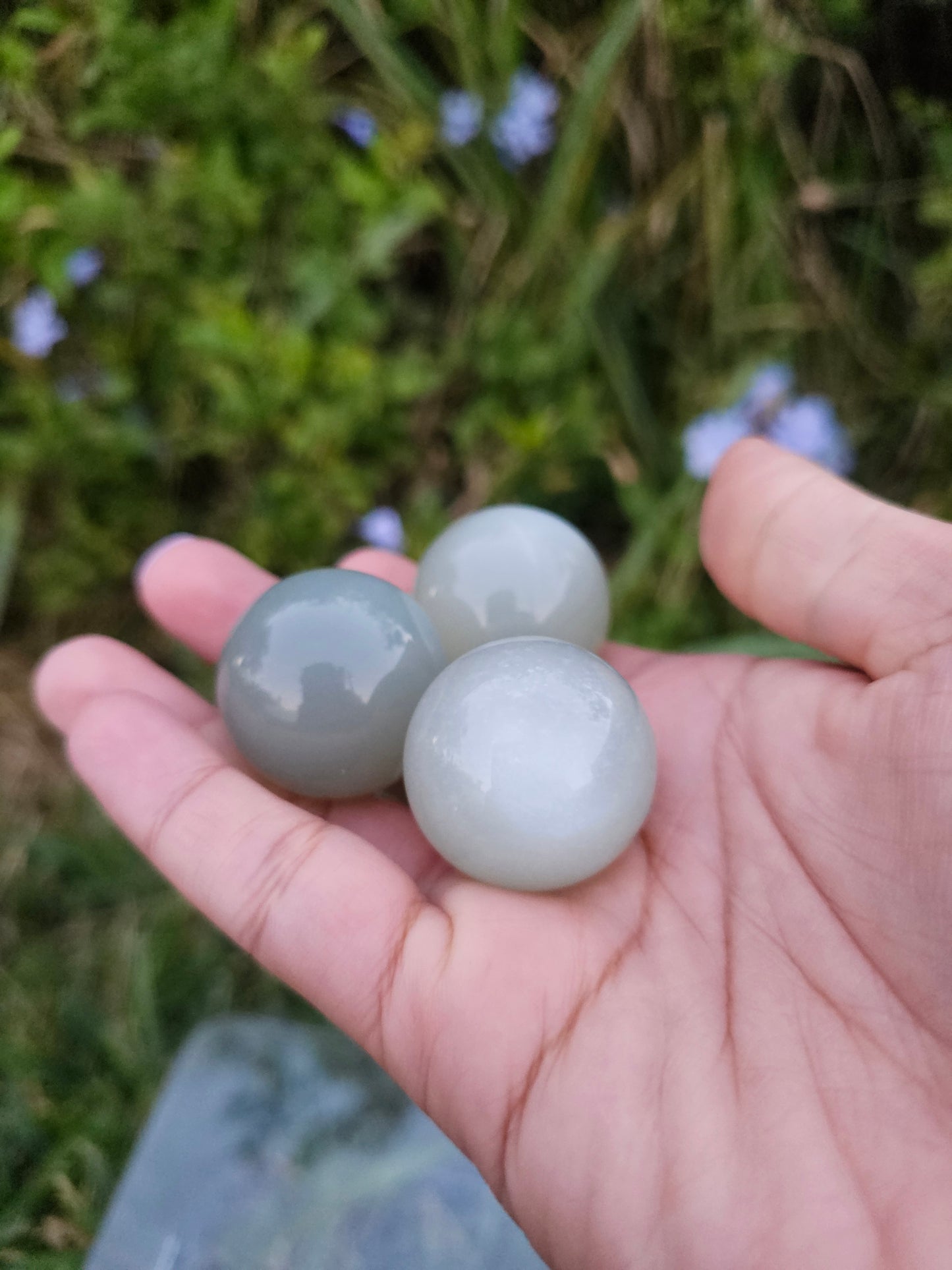 Flashy Green Moonstone Spheres