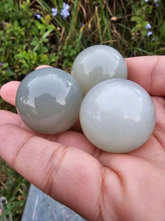 Flashy Green Moonstone Spheres