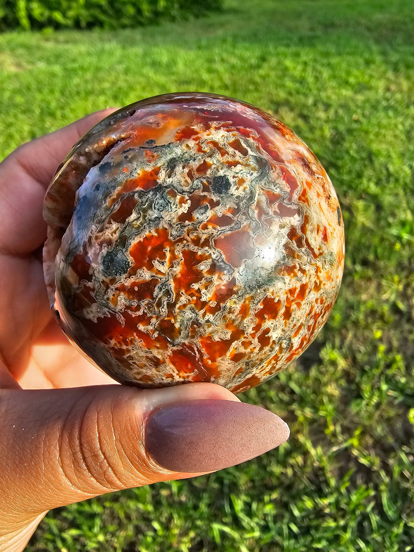 Druzy Red Moss Agate Sphere