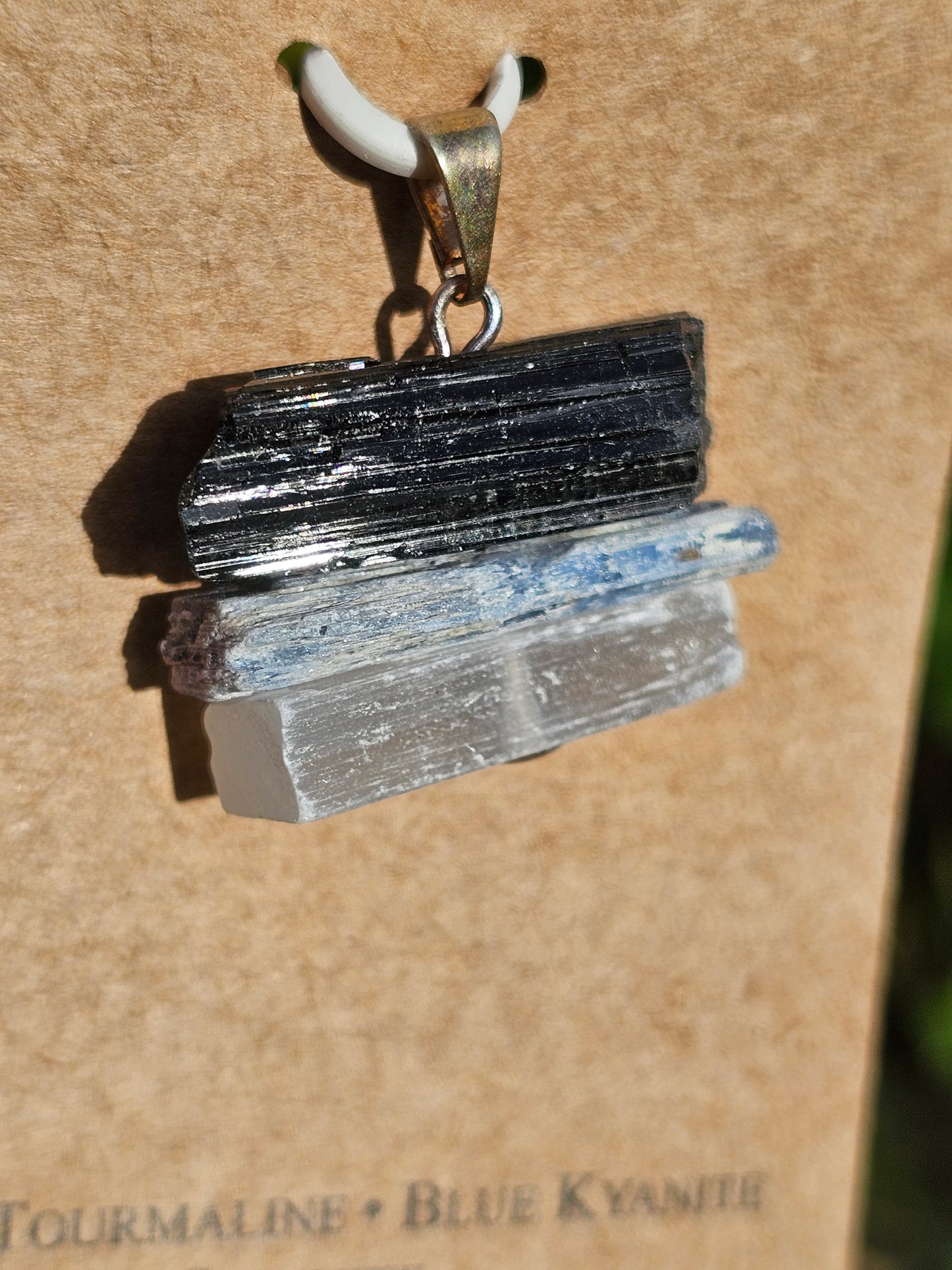 Black Tourmaline, Blue Kyanite, Selenite Pendant, "Protection"