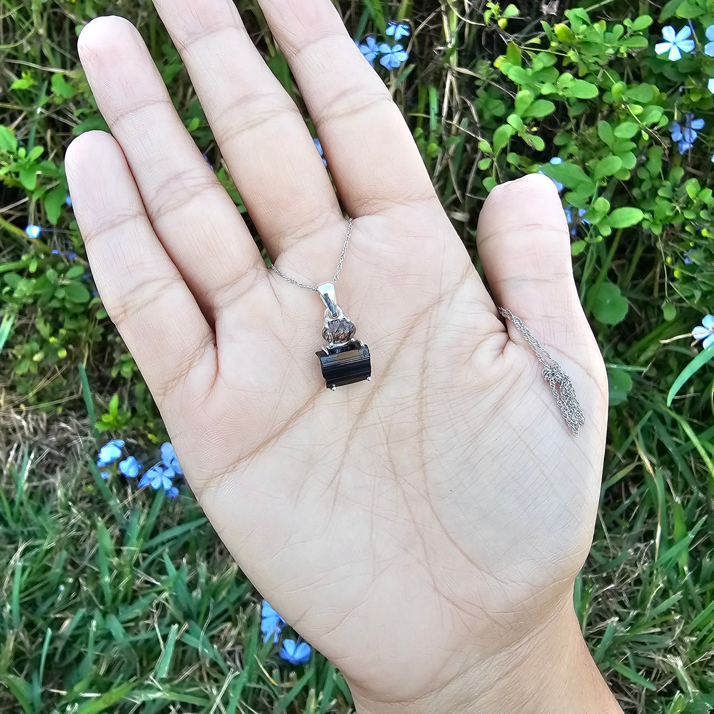 Black Tourmaline with Tourmalated Quartz Pendant