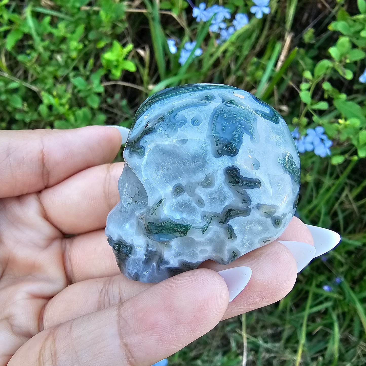 Moss Agate Skull