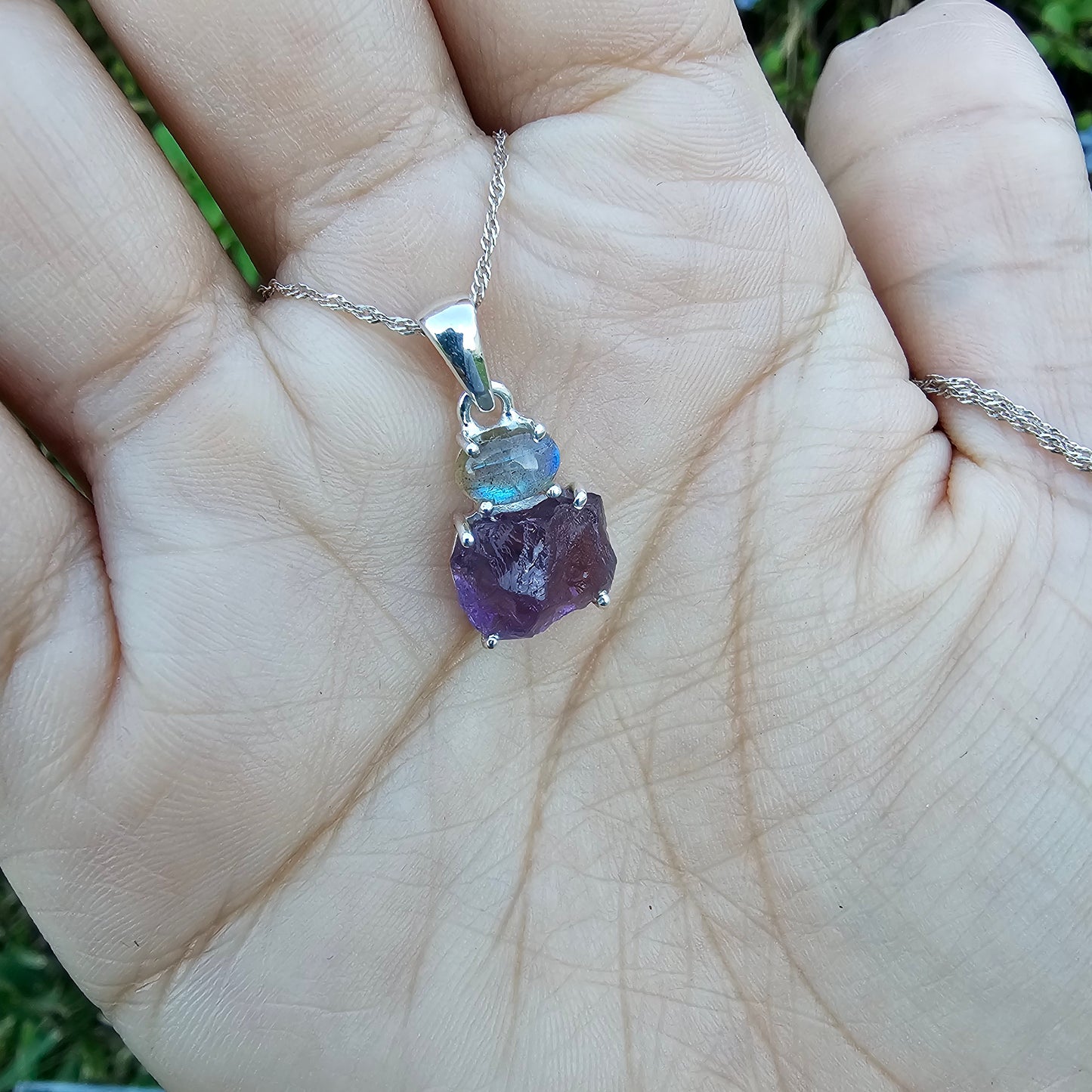 Amethyst with Flashy Labradorite Pendant