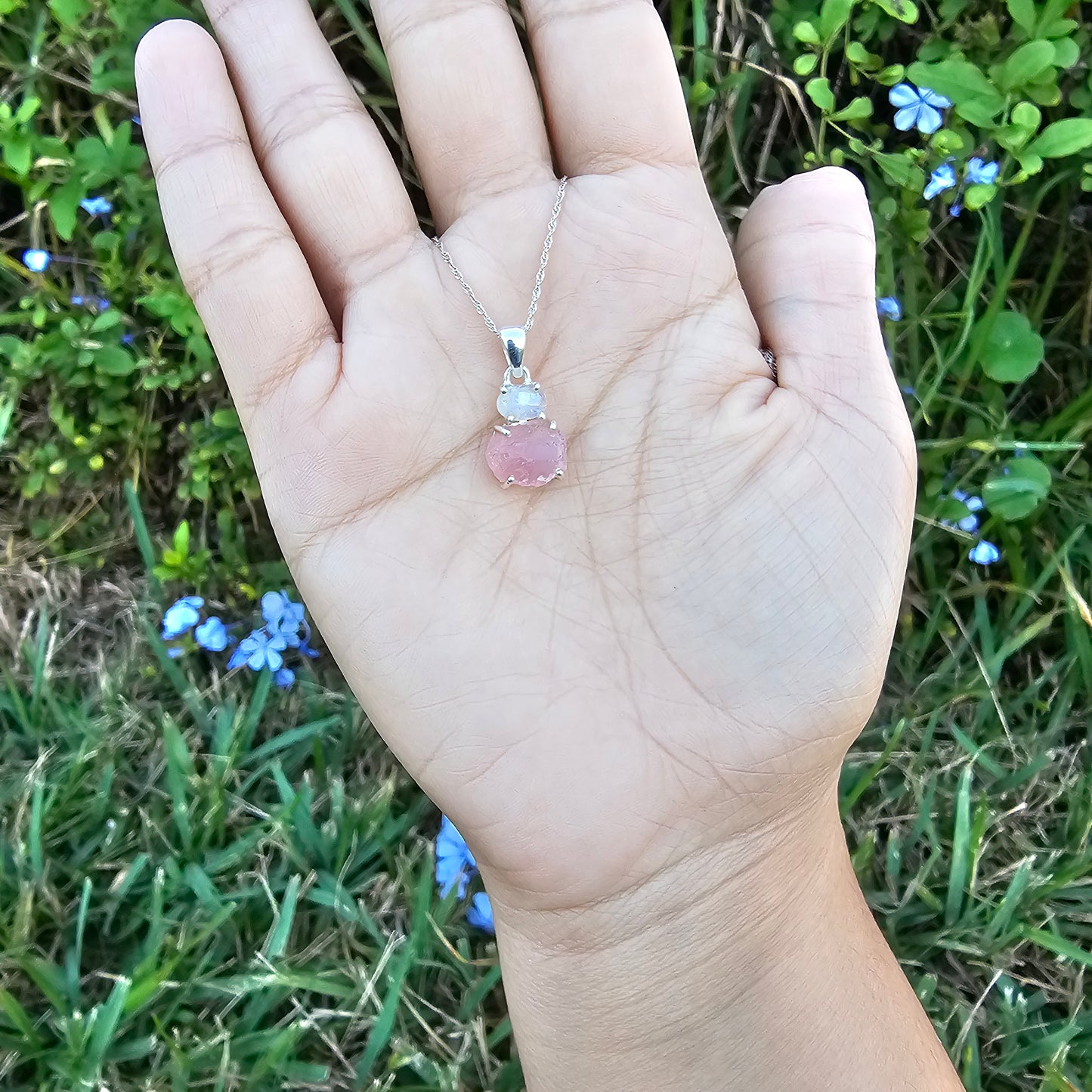 Rose Quartz with Rainbow Moonstone Pendant