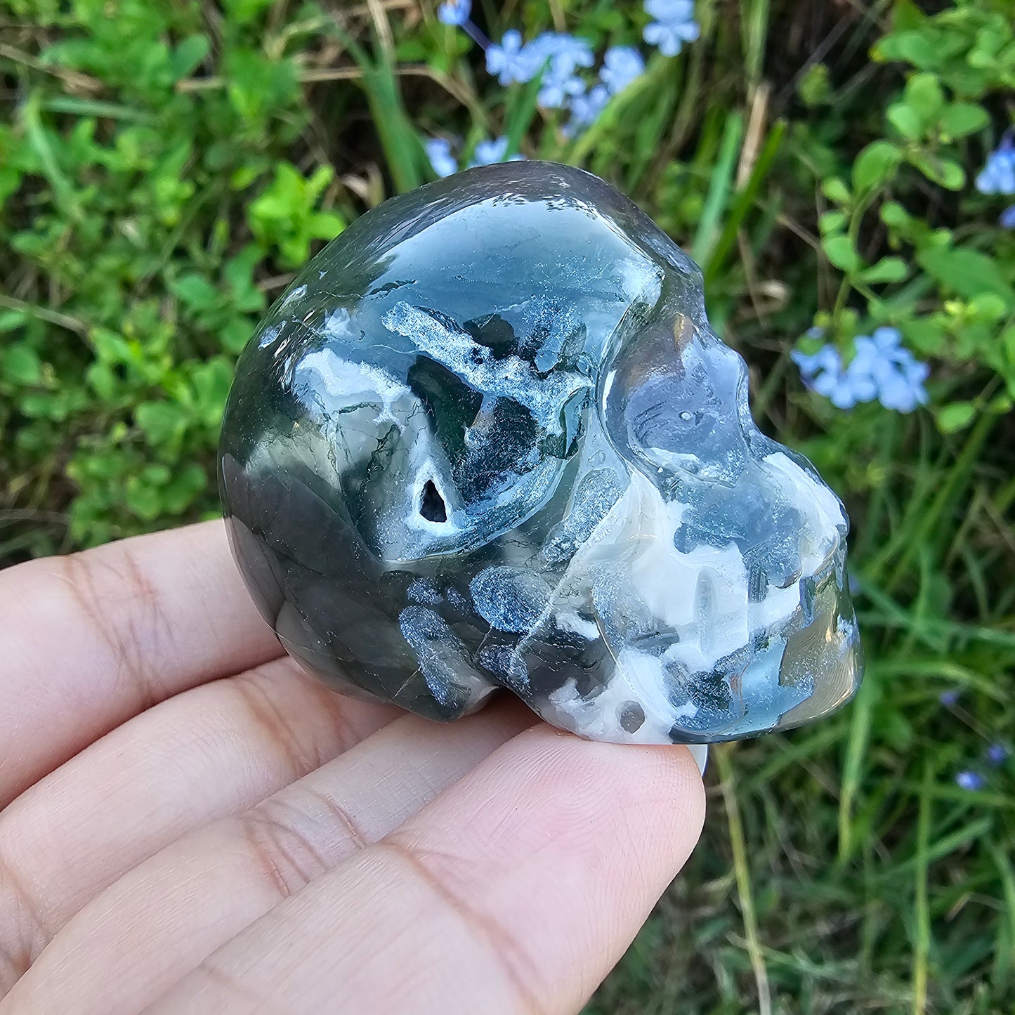 Moss agate Skull