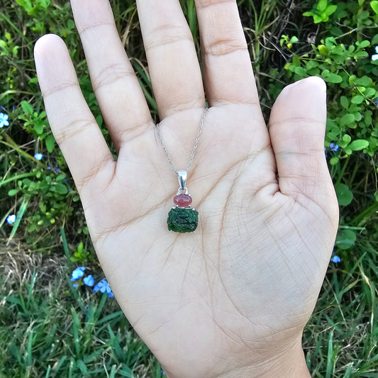 Chrome Diopside with Pink Tourmaline Pendant