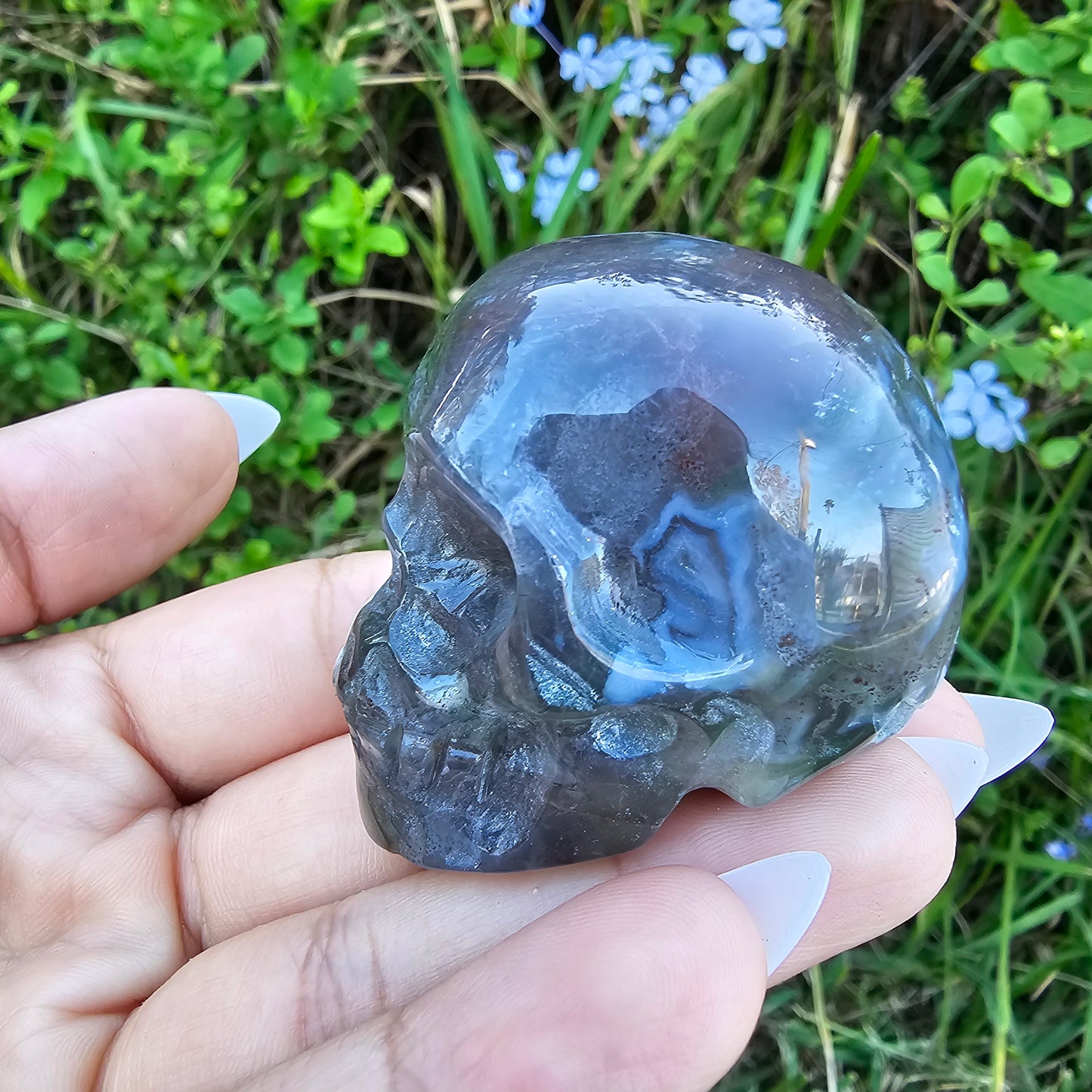 Moss agate Skull