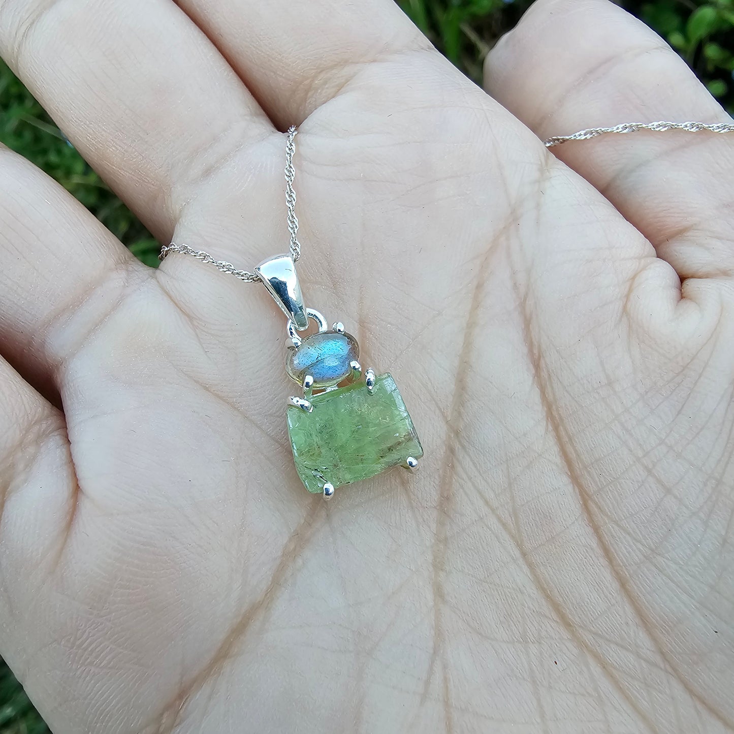 Mint Green Kyanite with Labradorite Pendant