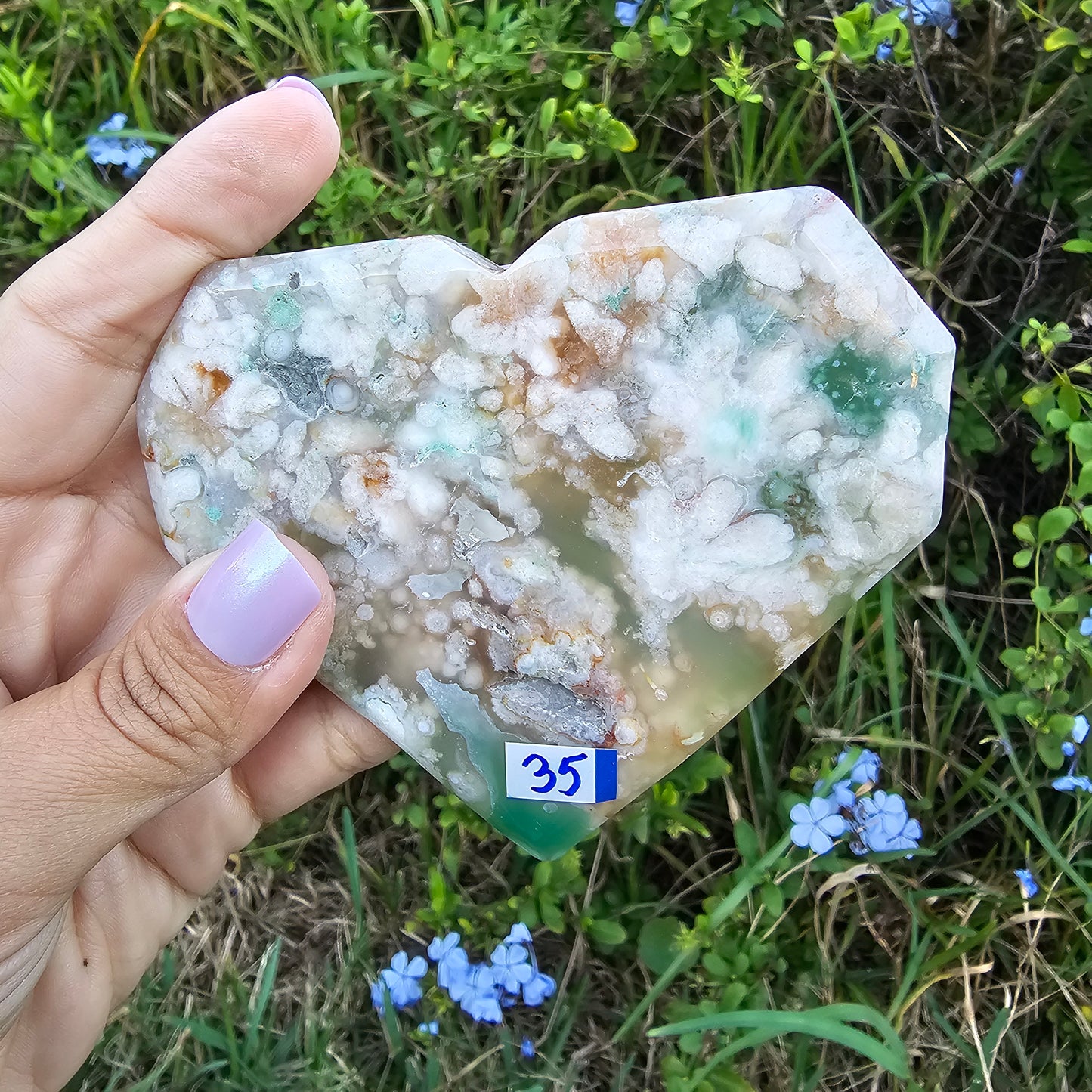 Green Flower Agate Heart