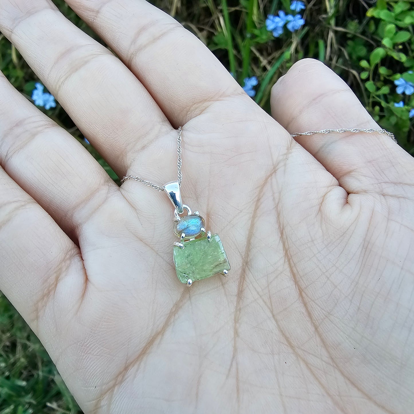 Mint Green Kyanite with Labradorite Pendant