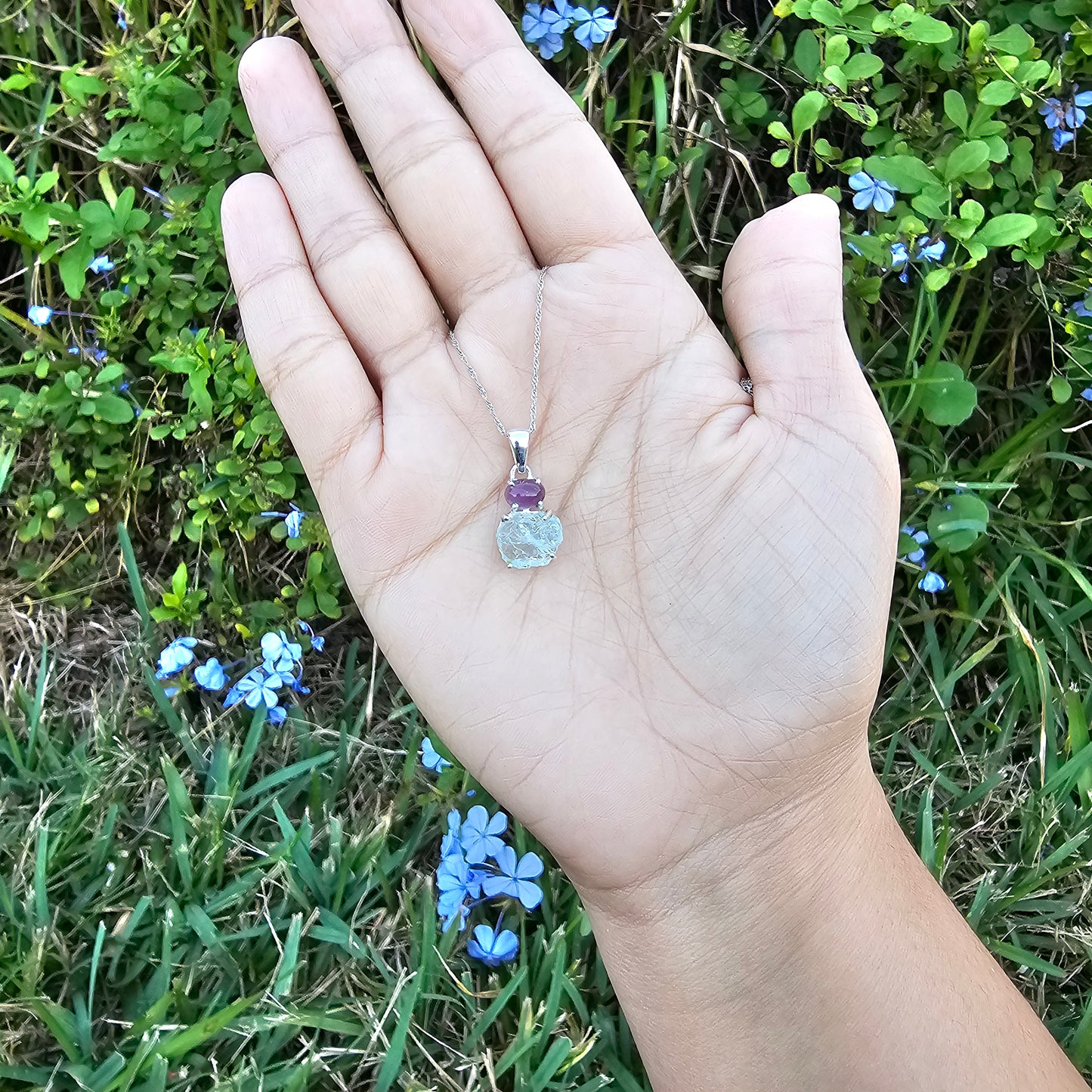 Aquamarine with Amethyst Pendant