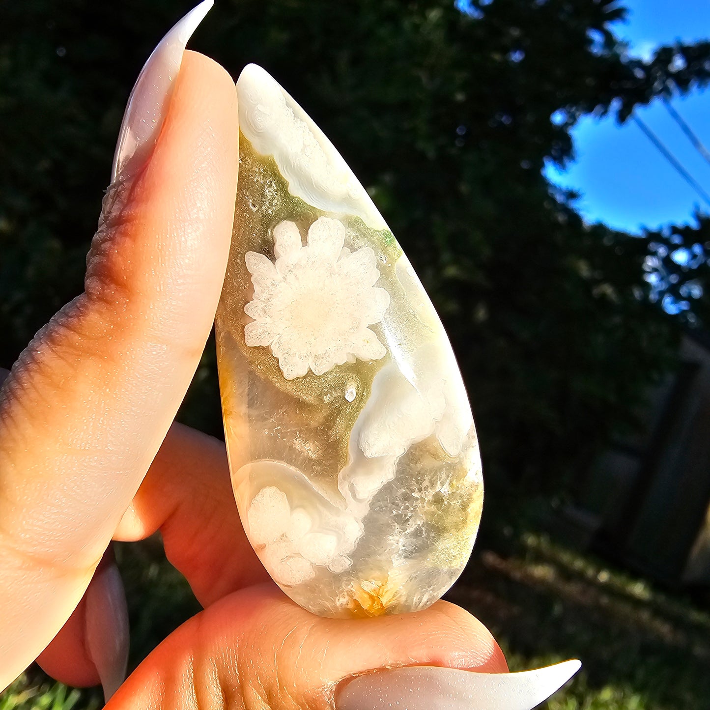 Pink Amethyst Flower Agate Teardrop