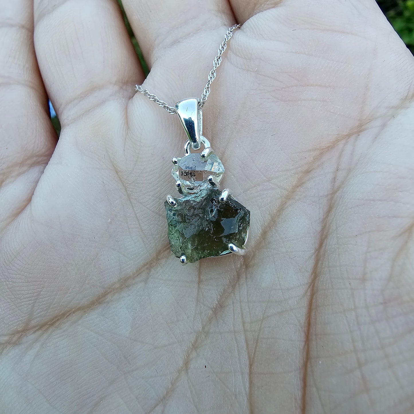 Moldavite with Pakimer Diamond Pendant