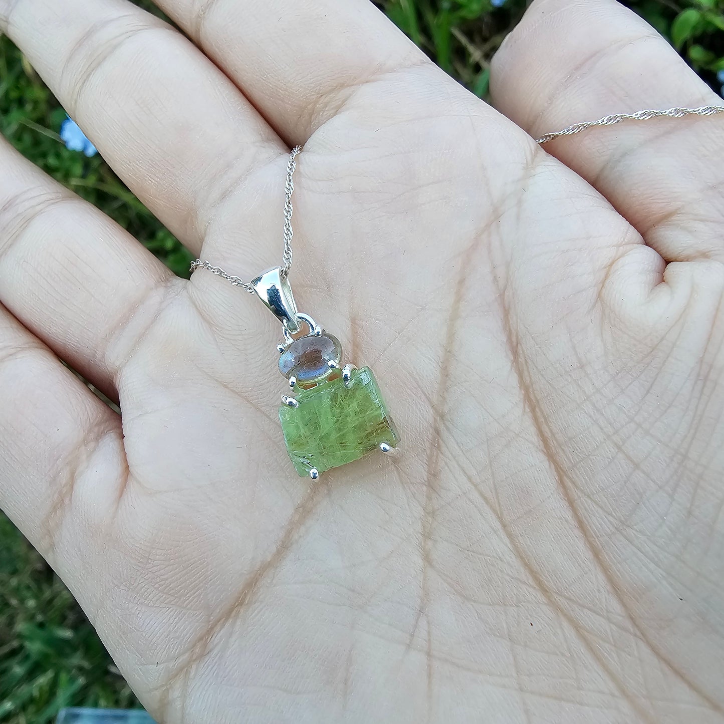 Mint Green Kyanite with Labradorite Pendant