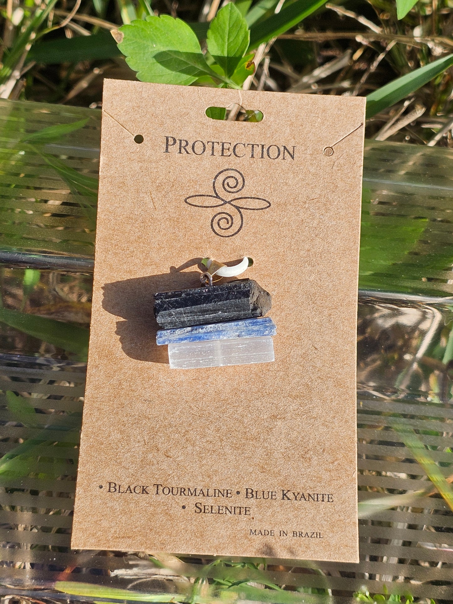 Black Tourmaline, Blue Kyanite, Selenite Pendant, "Protection"