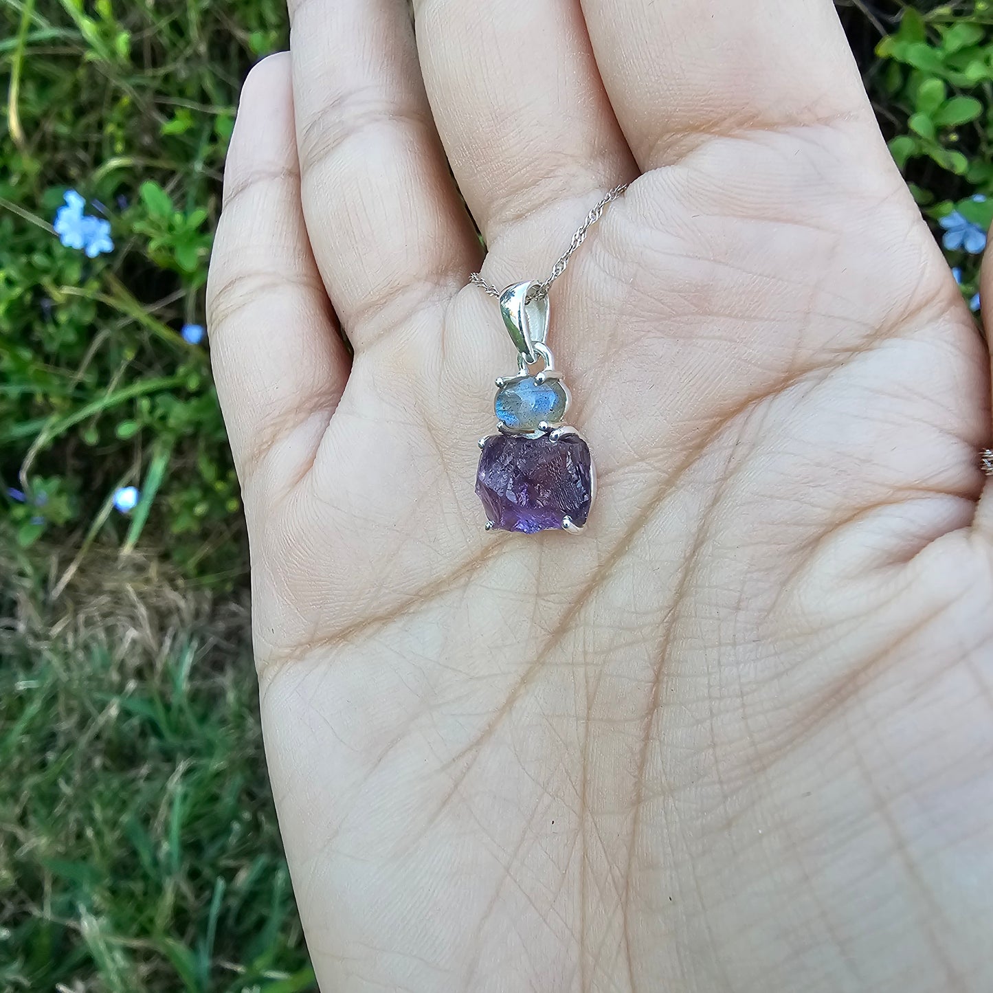 Amethyst with Flashy Labradorite Pendant