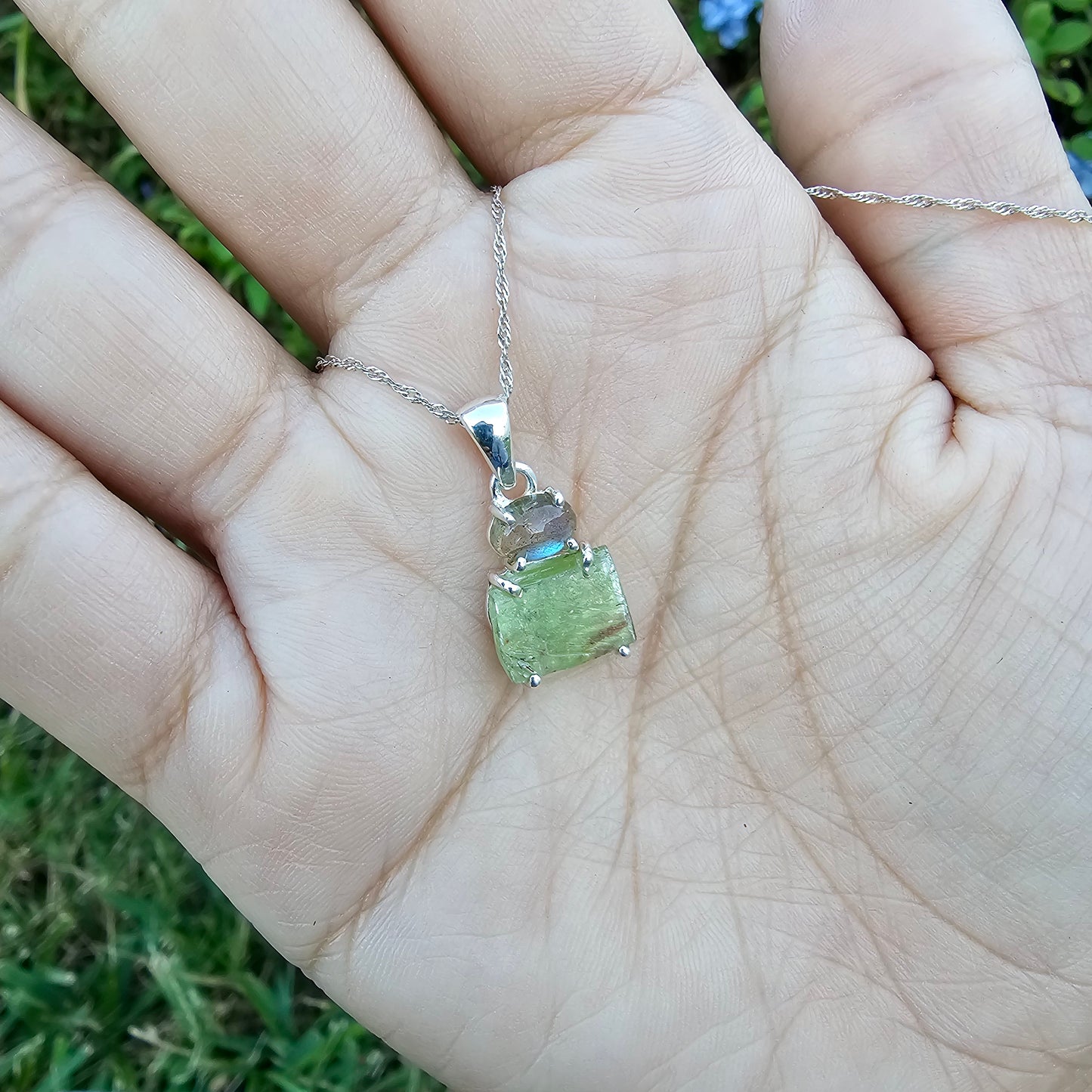 Mint Green Kyanite with Labradorite Pendant