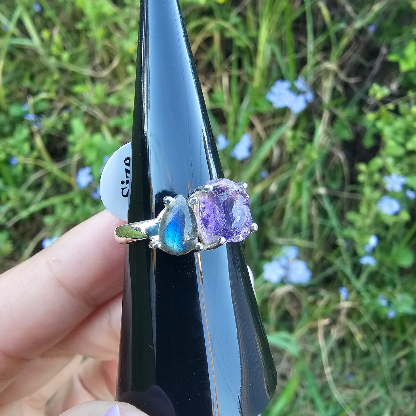 Amethyst with Flashy Labradorite Ring