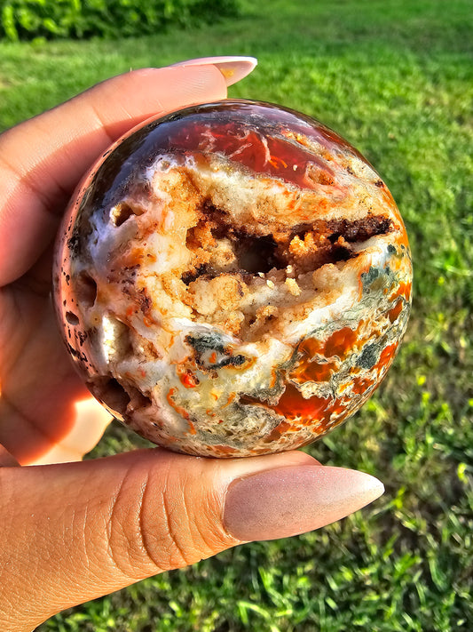 Druzy Red Moss Agate Sphere