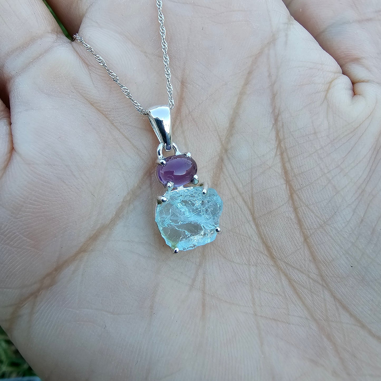 Aquamarine with Amethyst Pendant