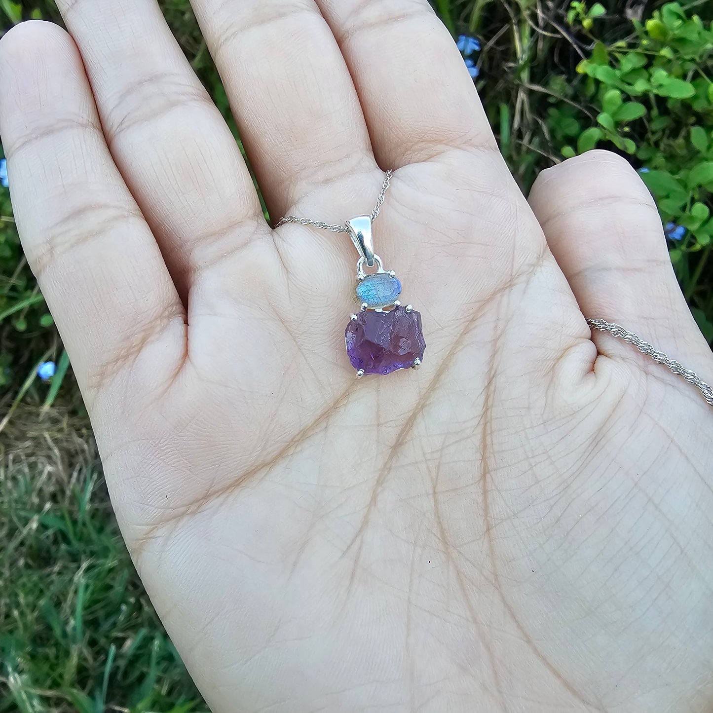 Amethyst with Flashy Labradorite Pendant